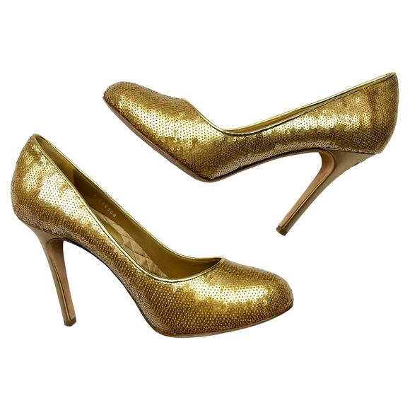 CHANEL Interlocking CC Sequins Round Toe Pumps EU 40 US 9.5-10 High Heels - Picture 6 of 13